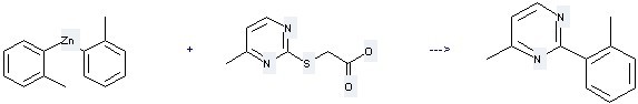 ((4-Methylpyrimidin-2-yl)thio)acetic acid can be used to produce 4-Methyl-2-o-tolyl-pyrimidine.